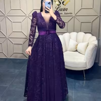 پیراهن شب زنانه حریر مدل پیراهن مجلسی مخمل و توری