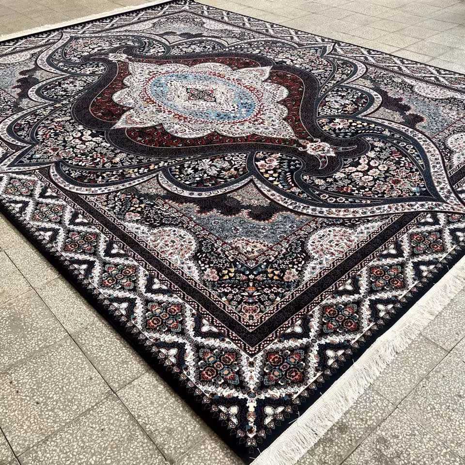 فرش  اکرلیک  6 متری 700 شانه طرح کیمیا رنگ سرمه ای کد N234