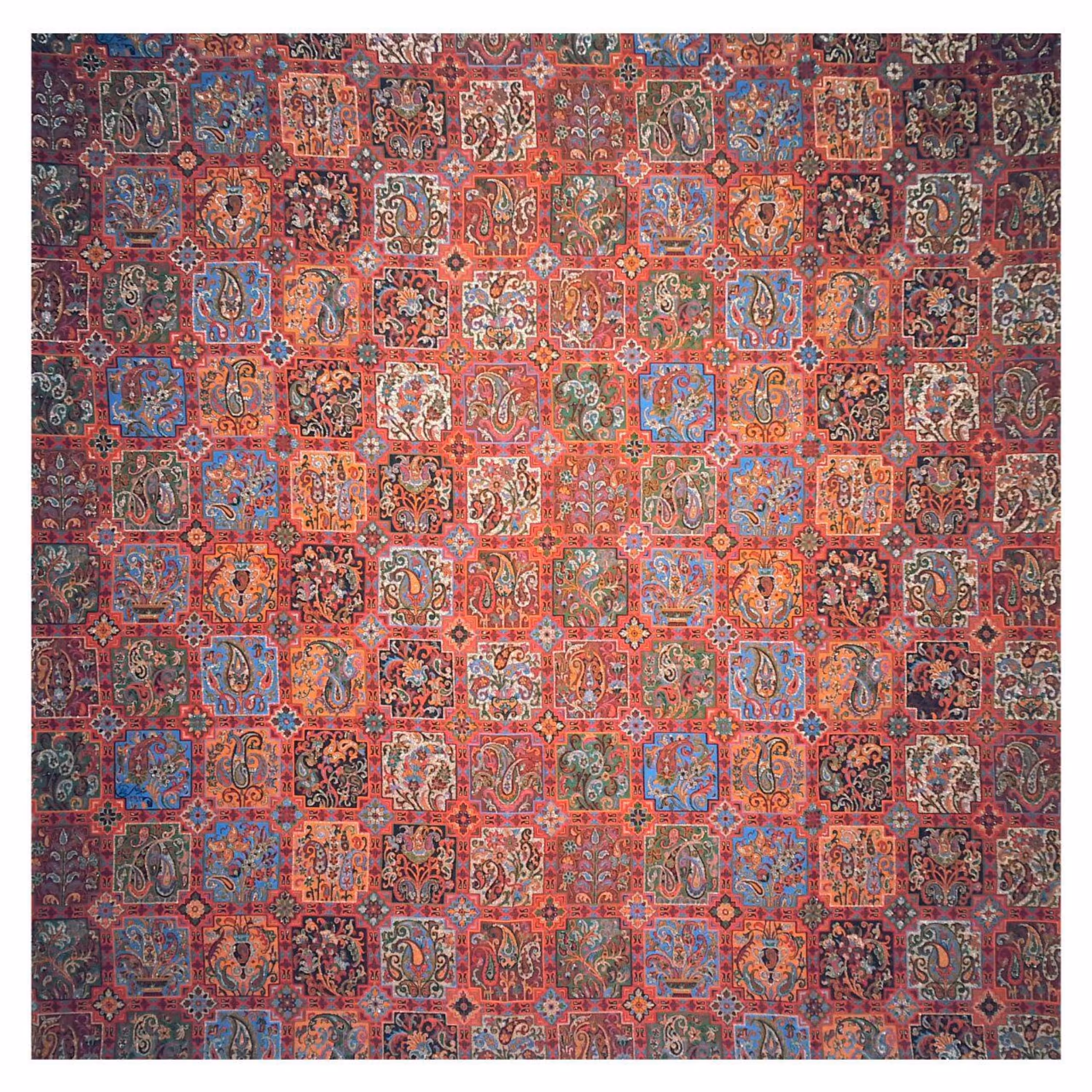 رومیزی ترمه مربع ابریشم  کد TRM127  رنگ زرشکی  آستر زرشکی