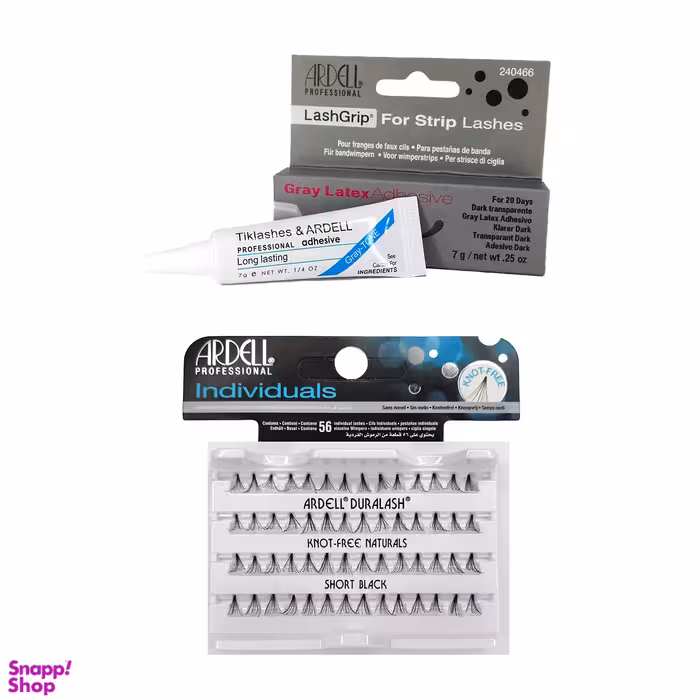 مژه بدون گره سایز شورت به همراه چسب مژه آردل رنگ طوسی مجموعه 2 عددی