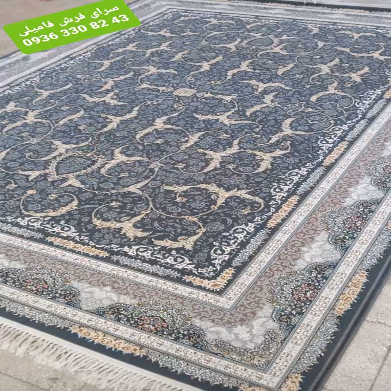 فرش ماشینی نقشه لوتوس12متری700شانه نخ اکریلیک رنگ دودی 