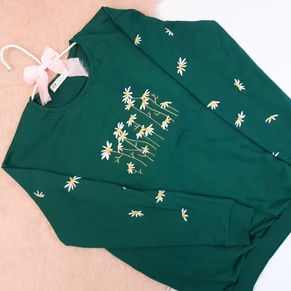 دورس مدل گلدوزی بابونه جنس پنبه درجه یک7رنگ جذاب موجود هست 