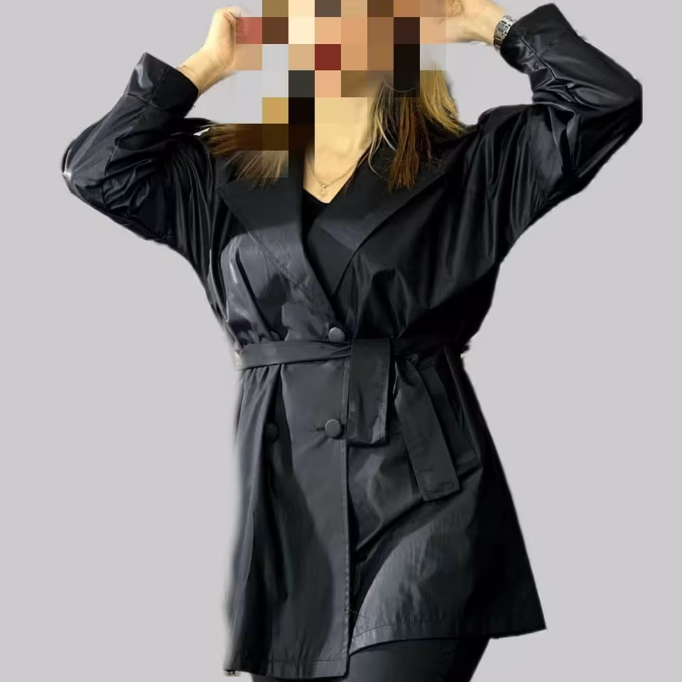 مانتوبارونی جنس مموری رنگ بندی مشکی سایز38تا48