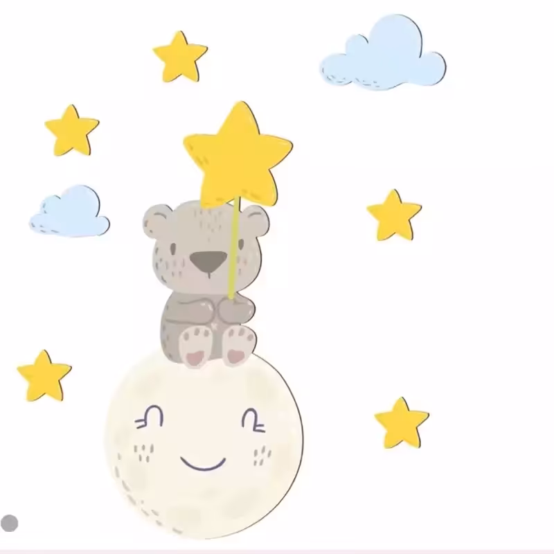 استیکر چوبی خرس و ماه