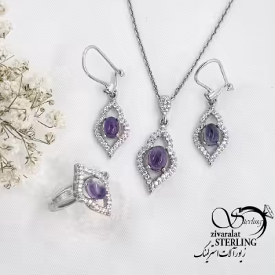 نیمست نقره سنگ آماتیست عیار925 کد 16594