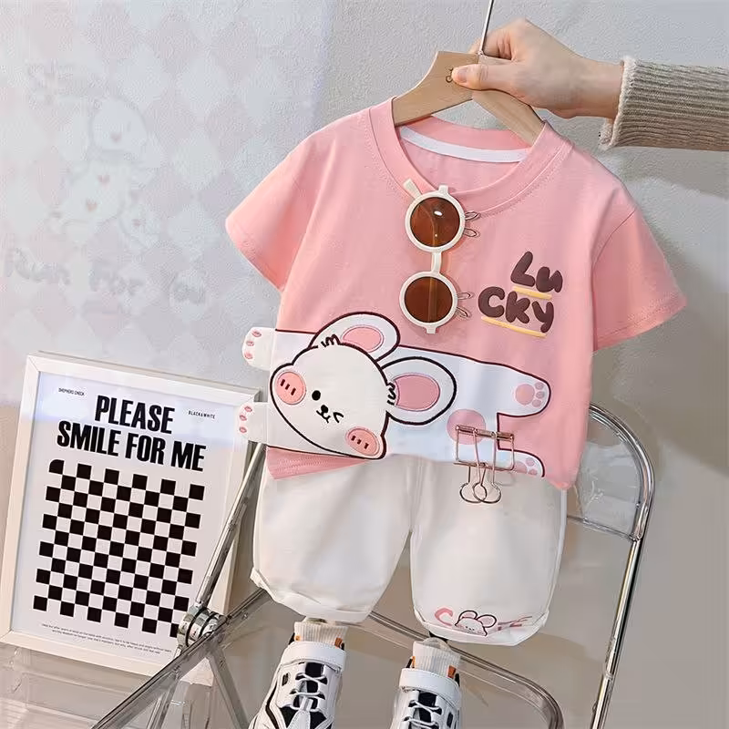 ست تیشرت شورت کتان اسپورت دخترانه وپسرانه مناسب 1ونیم تا5سال ارسال رایگان