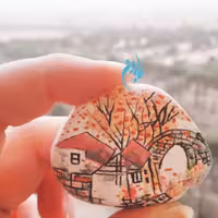 نقاشی روی سنگ طرح دهکده