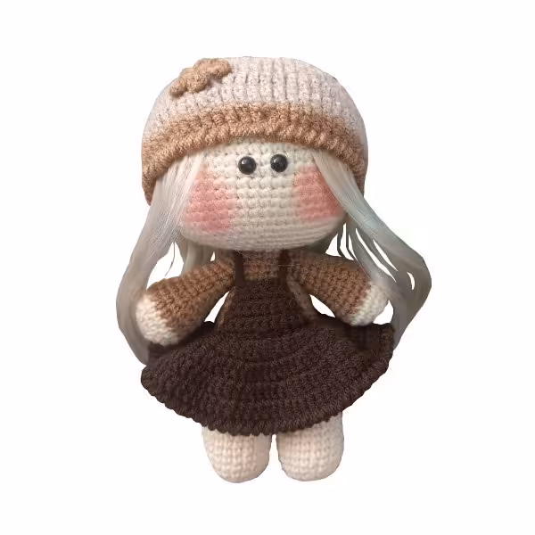 عروسک بافتنی مدل عروسک روسی دختر شکلاتی قد 16 سانت