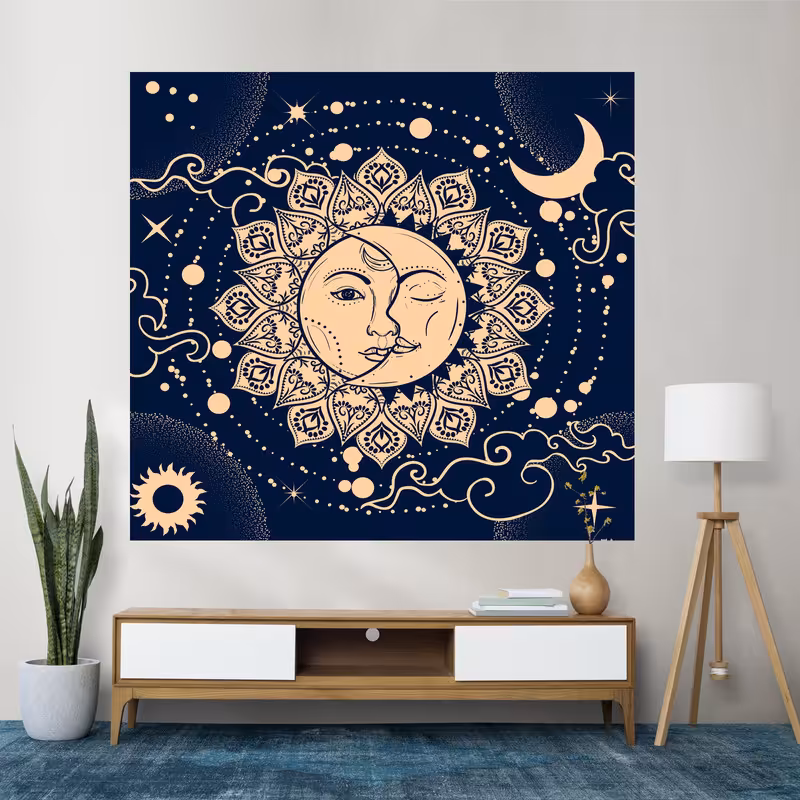 پوستر پارچه ای فیانی طرح بکدراپ ماه و خورشید کد F02