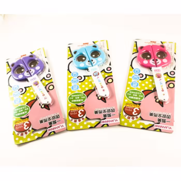 قیچی سر گرد تیغه فلزی بی خطر فانتزی قابدار طرح خرس مناسب دانش آموزان و کودکان مهد کودک