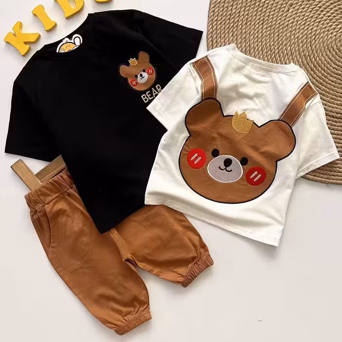 ست جذاب و خوشگل اسپورت بچگانه جنس نخ پنبه کیفیت تضمینی تنخور شیک مناسب حدود سنی 2 تا 10 سال 