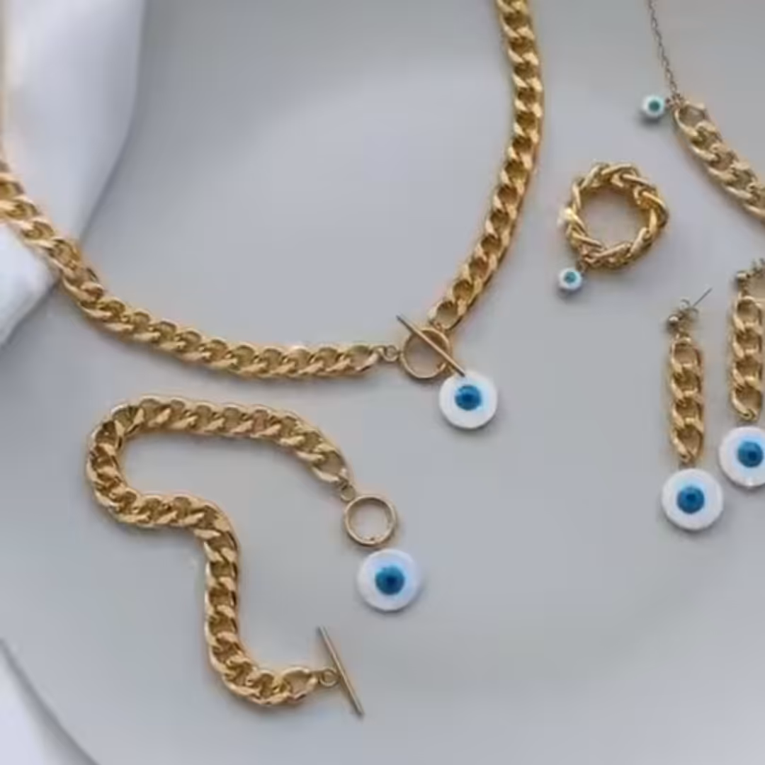 سرویس کارتیر و قفل تی با پلاک صدف چشم نظر  رنگ ثابت 