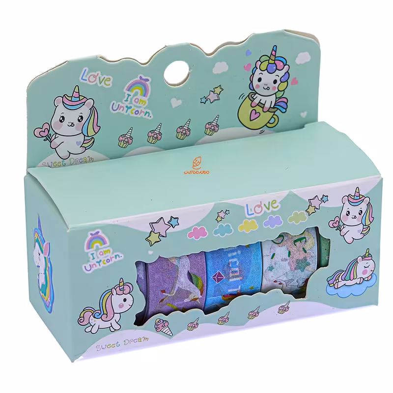 چسب نواری طرحدار 8858 طرح اسب تک شاخ بسته سبز واشی