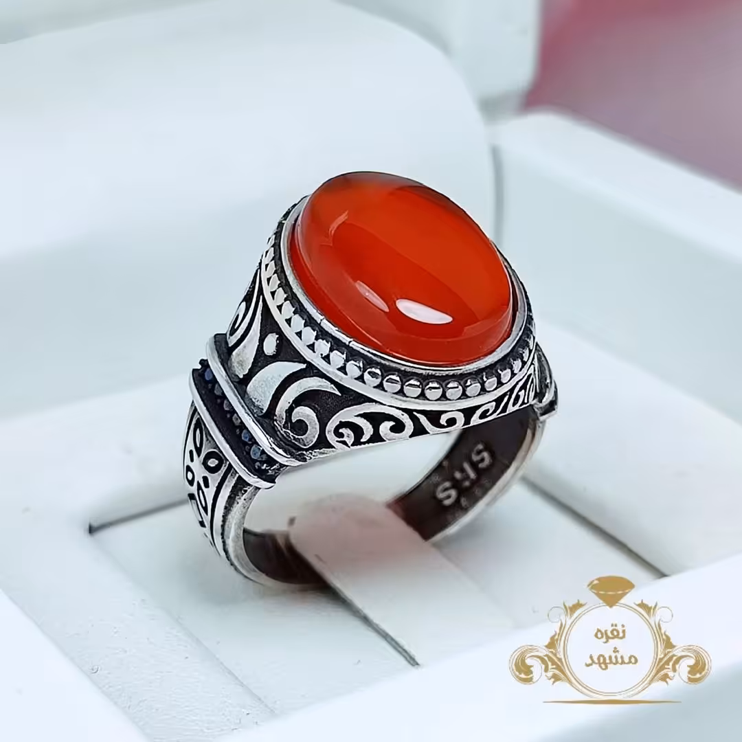 انگشتر  نقره عقیق سرخ مردانه (کد 1021)