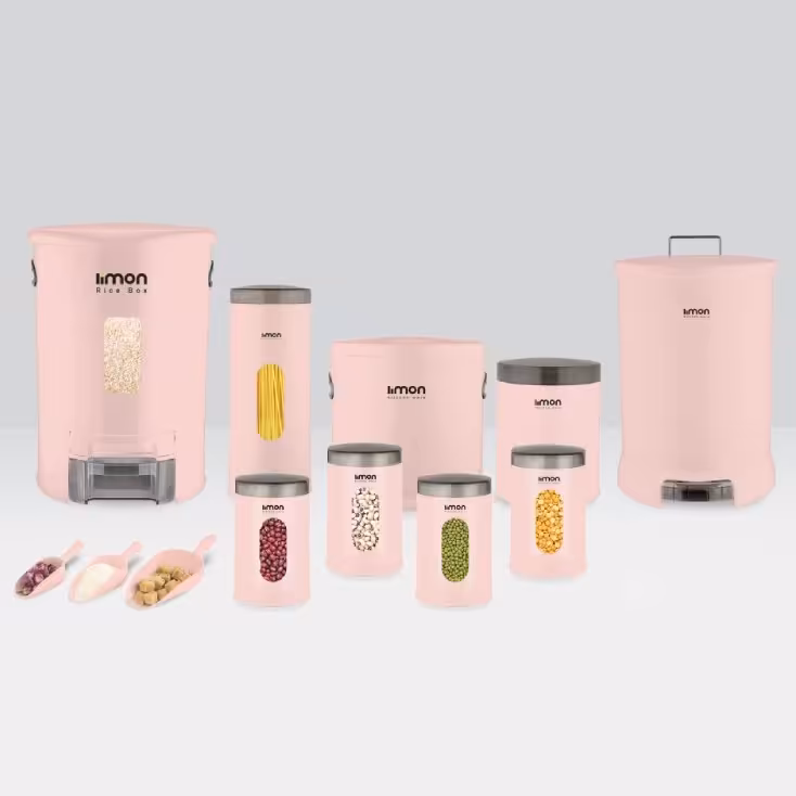 سرویس آشپزخانه 9 پارچه لیمون (گرد) مدل 0079 رنگ صورتی