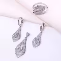 نیم ست نقره طرح گل و برگ نیلوفر عیار 925 کد 16059