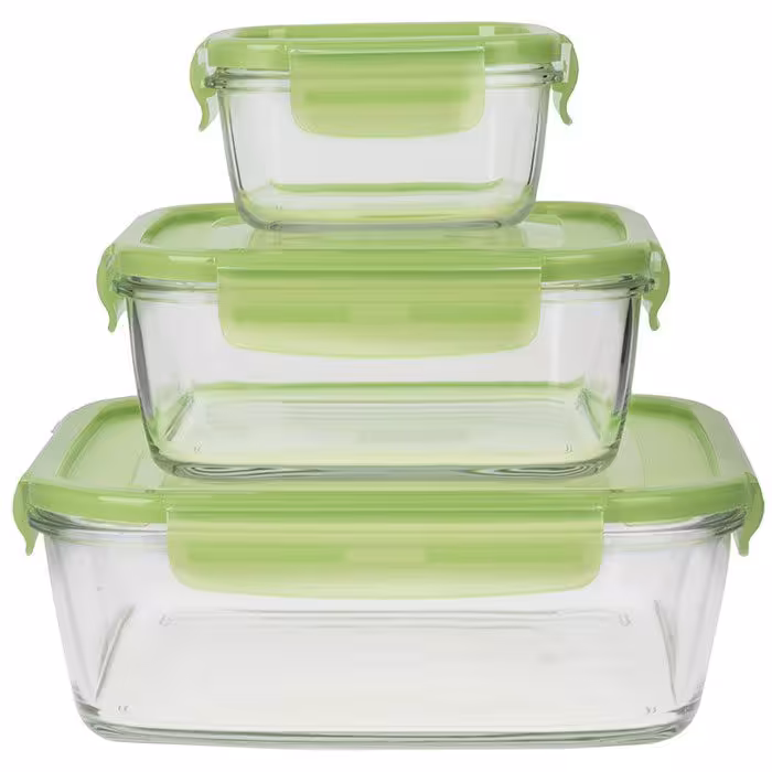 ظرف فریزری پیرکس مستطیل لومینارک سبز مجموعه سه عددی