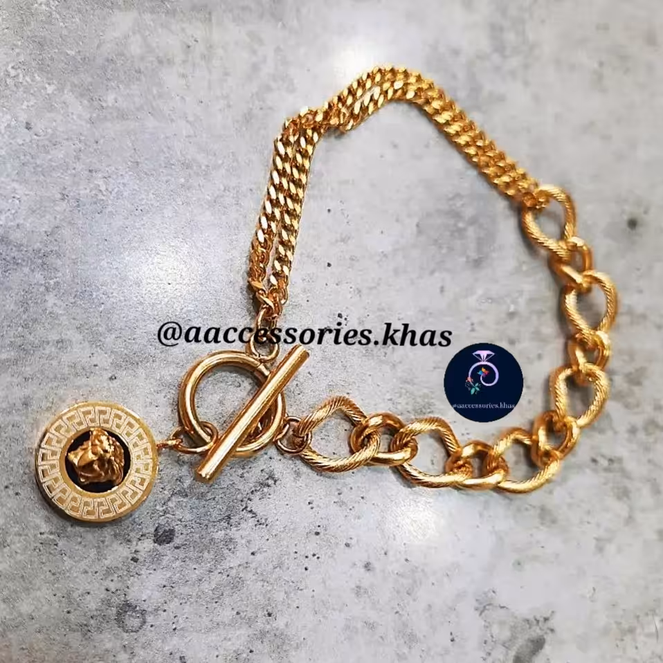 دستبند تمام استیل رنگ ثابت با قفل تی و پلاک  ورساچه