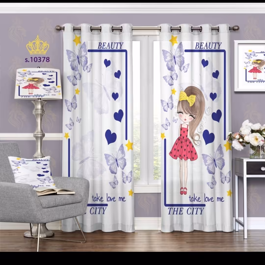 پرده اتاق خواب دخترانه دو قواره طرح کارتونی کد S10378