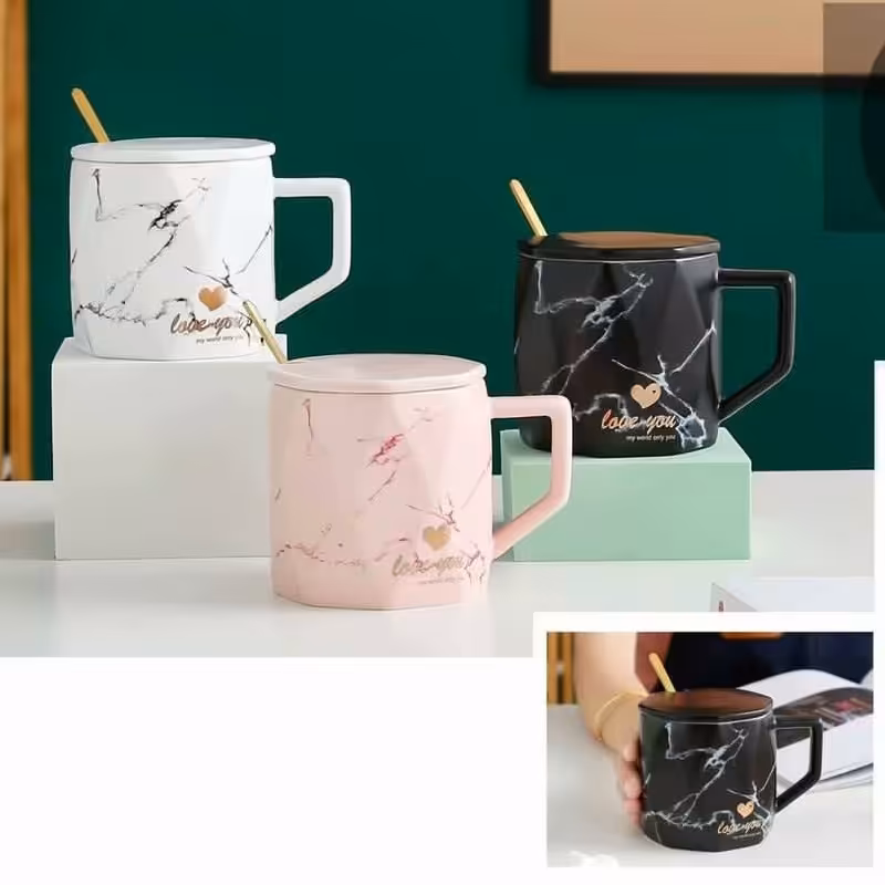 حراج ماگ سرامیکی چند ضلعی مدل love در 3 رنگ متنوع