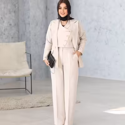 ست سه تیکه مزونی عیدانه ( کت شلوار همراه جلیقه)