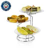 دیس پایه دار میوه و شیرینی سالوت نقره ای
