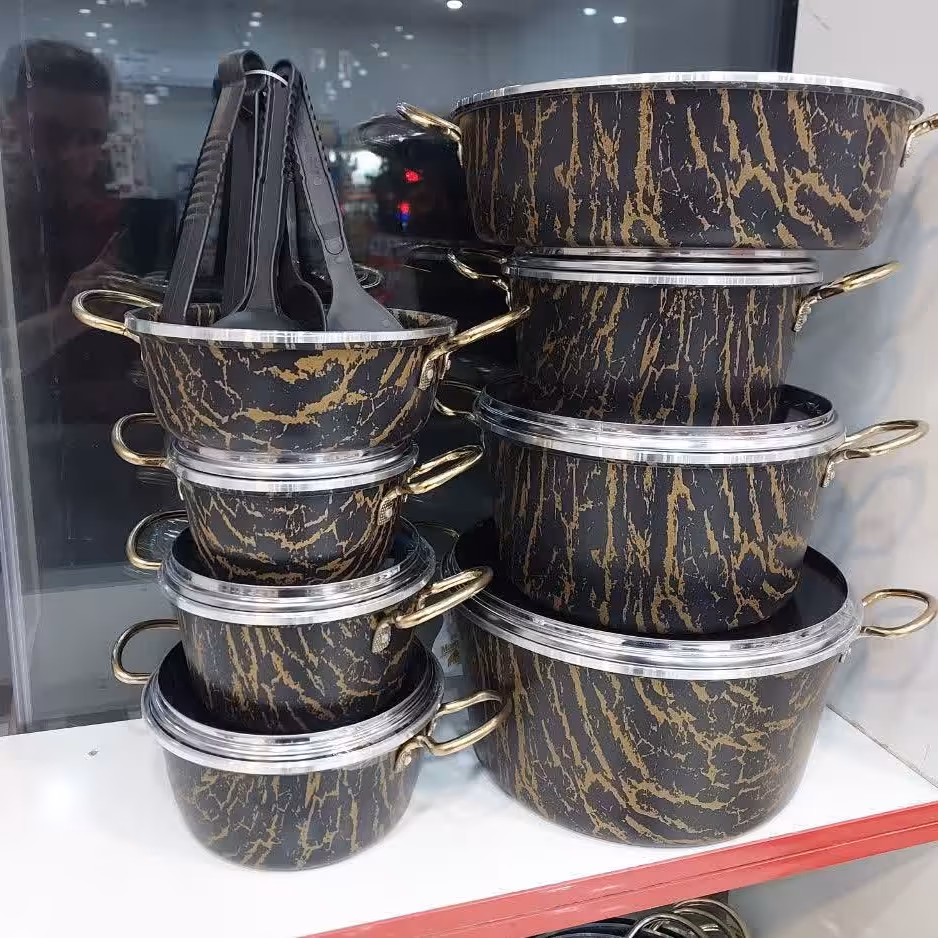 سرویس قابلمه و تابه گرانیتی 19 پارچه طرح سنگ ماموت