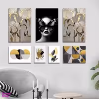 تابلو شاسی بکلیت طرح مدرن چهره و گل پنبه و مینیمال مدل SH-1776 مجموعه 7 عددی