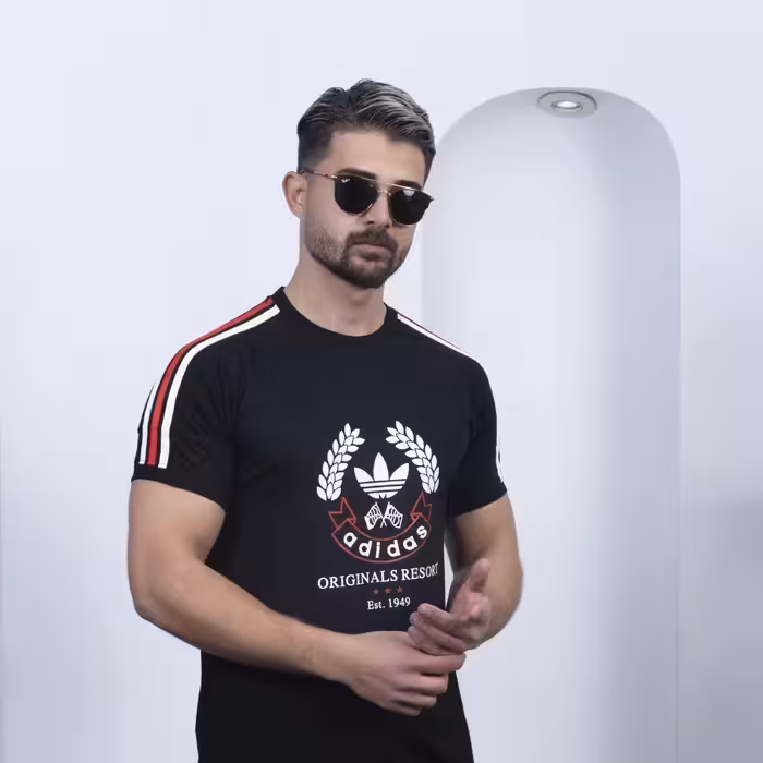 تیشرت یقه گرد (چاپ آدیداس)آستین کشبافت و سرشانه نوار