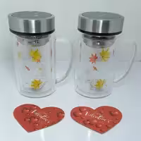 ماگ دمنوش  پیرکس دسته دار  دو جداره صافی دار  300 میل وارداتی اعلا . دمنوش ساز . فلاسک پیرکس . تراول ماگ ، پس کرایه