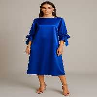 پیراهن آبی زنانه دهان Sleee Connected Satin Basgize Midi Mert Erkan