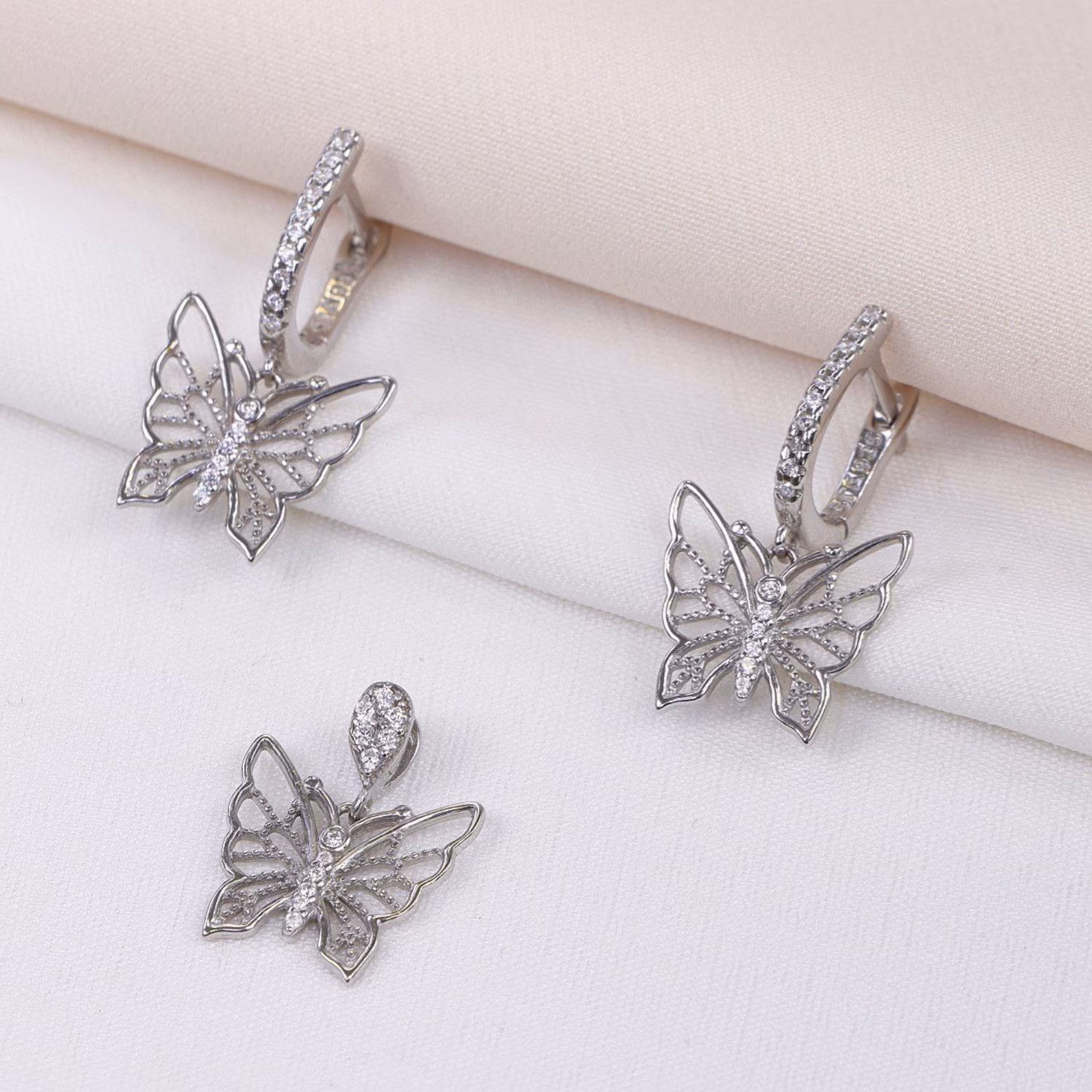 نیم ست نقره میکرو طرح پروانه کد 16375-5