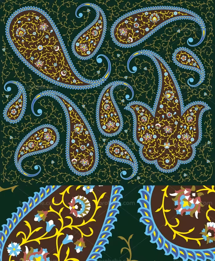 وکتور پترن بته جغه سبز و آبی - گرافیک با طعم تربچه