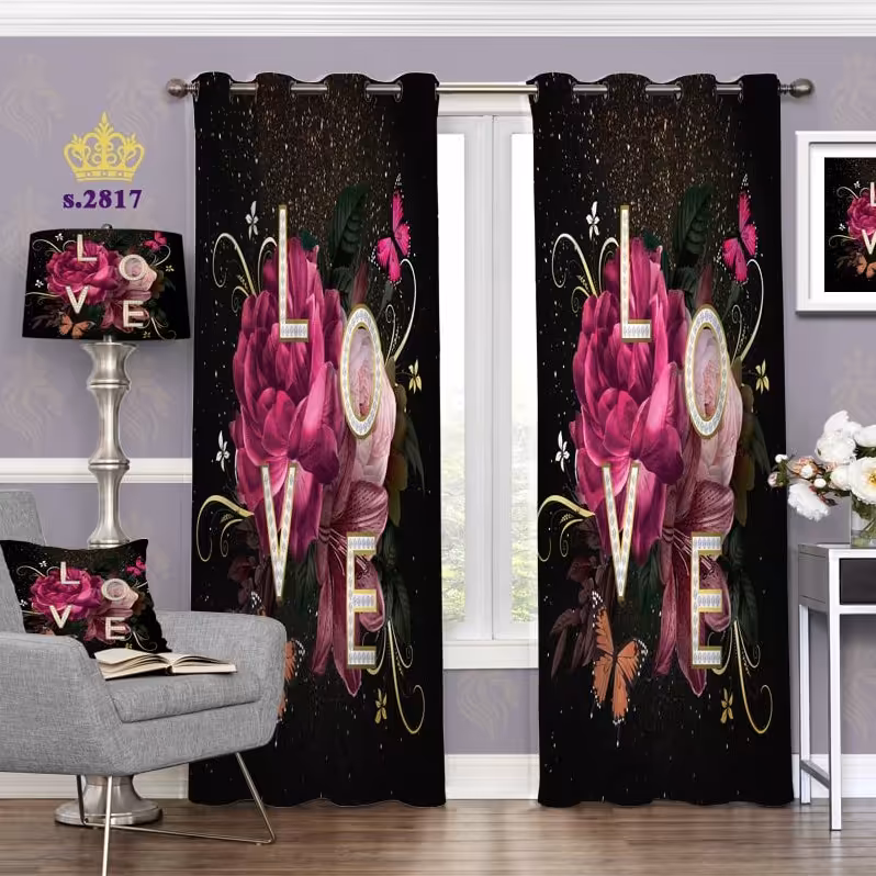 پرده پذیرایی دو قواره طرح گل سه بعدی کد S2817