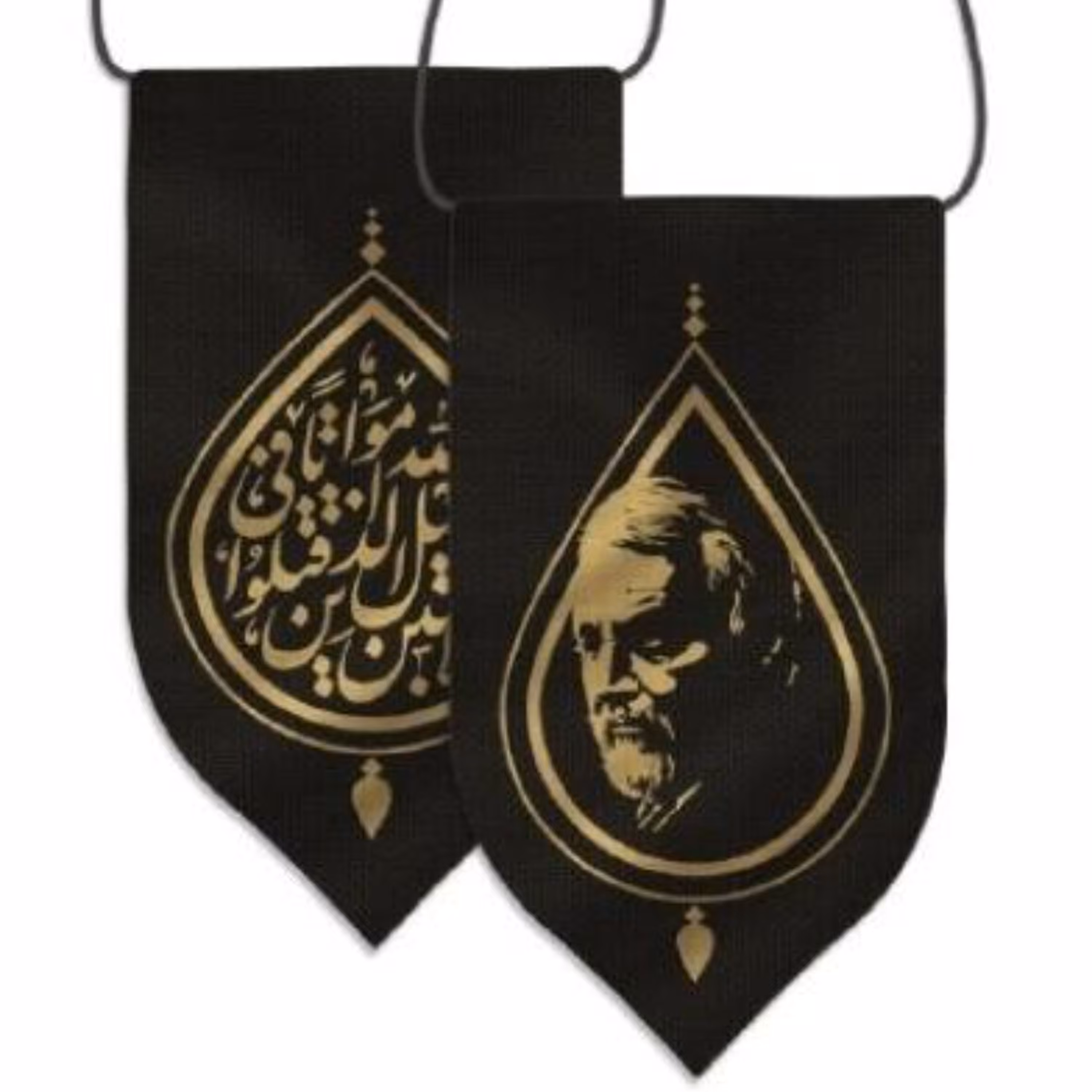 010061- آویز خودرو مشکی طرح علی ولی الله یا فاطمه الزهرا پارچه ای با چاپ سیلک