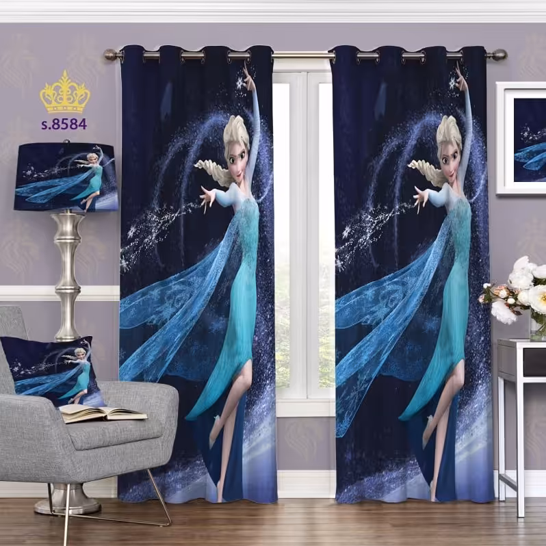 پرده اتاق خواب دخترانه دو قواره طرح انیمیشن فروزن کد S8584