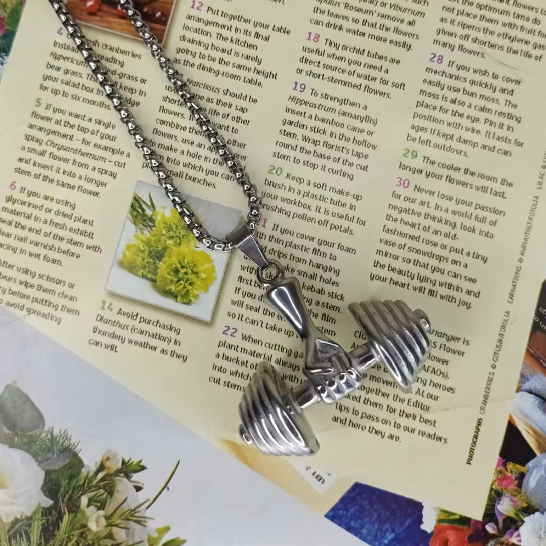 گردنبند  استیل دمبل  با زنجیر ویتالی60سانت