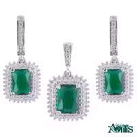 نیم ست نقره زنانه مدل زمرد AMT-N206