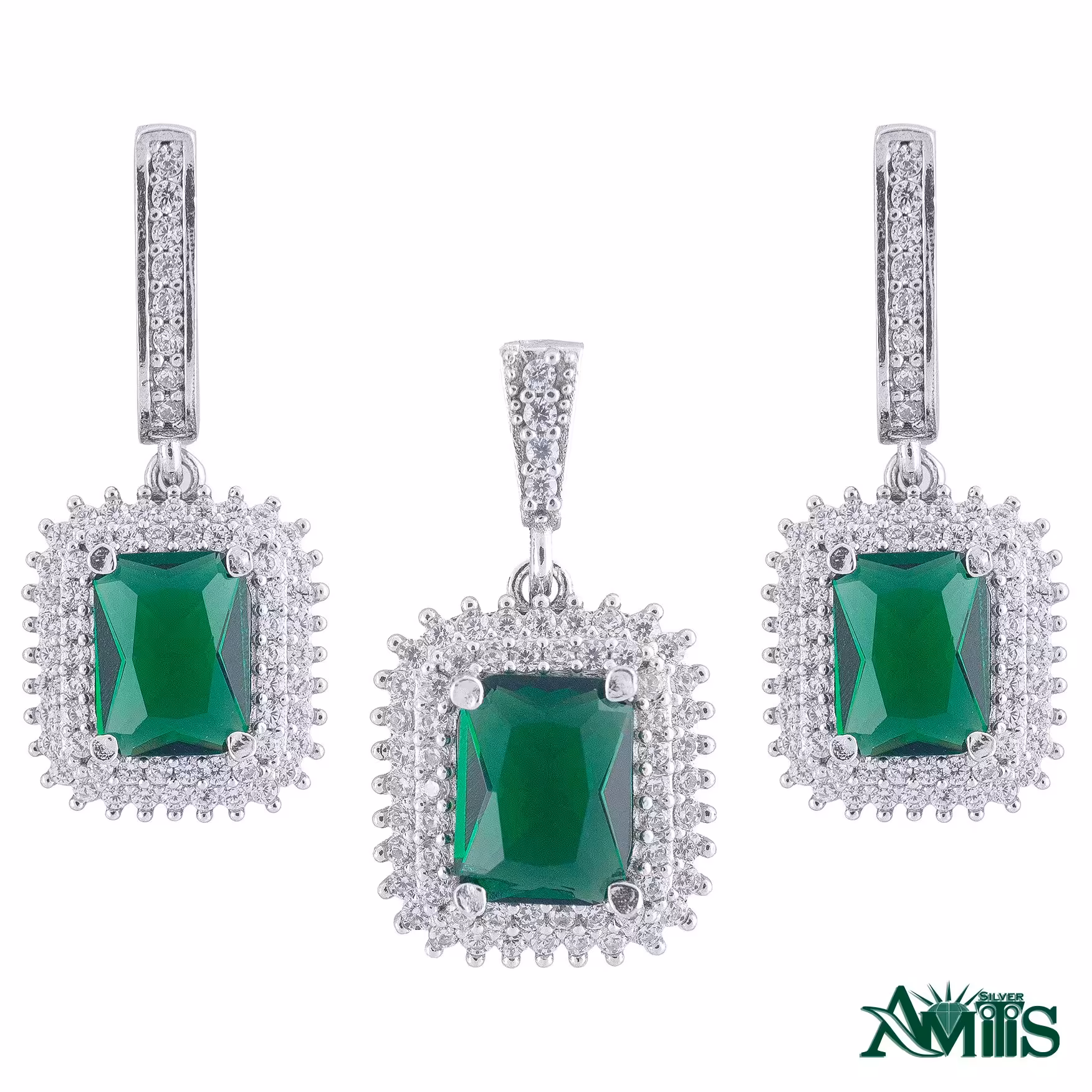 نیم ست نقره زنانه مدل زمرد AMT-N206