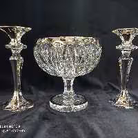 ست کریستال سه پارچه کاسه اجیل و شمعدان اصل بوهمیا چک (پس کرایه)
