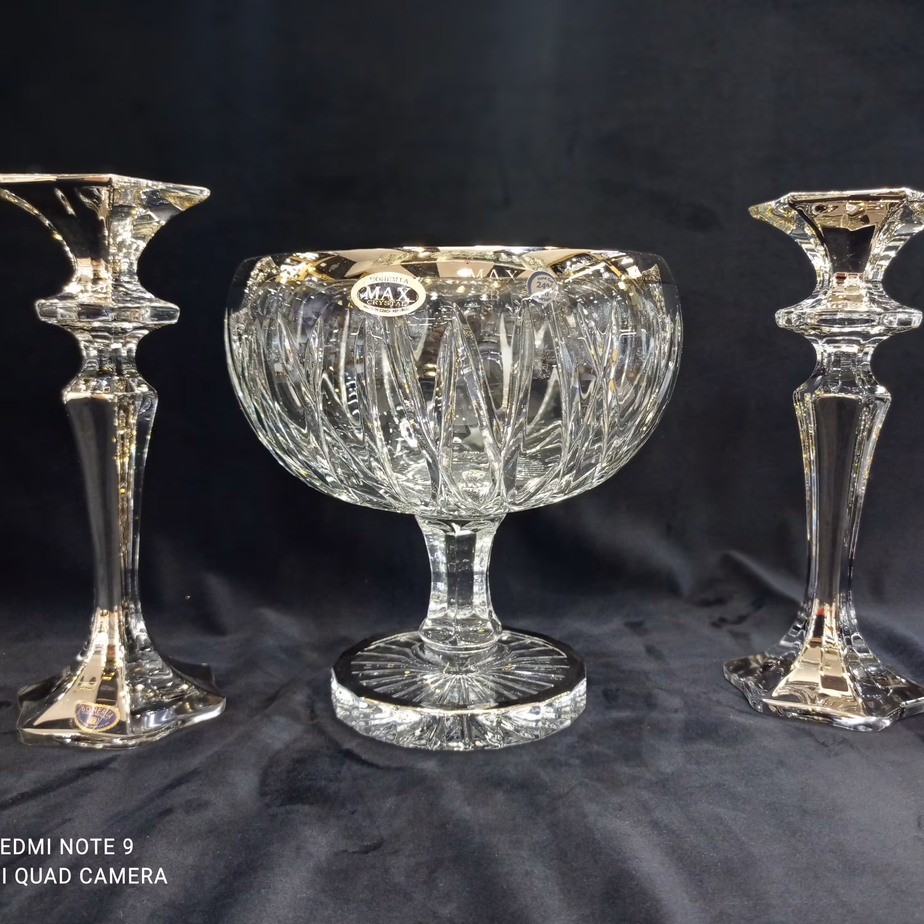 ست کریستال سه پارچه کاسه اجیل و شمعدان اصل بوهمیا چک (پس کرایه)