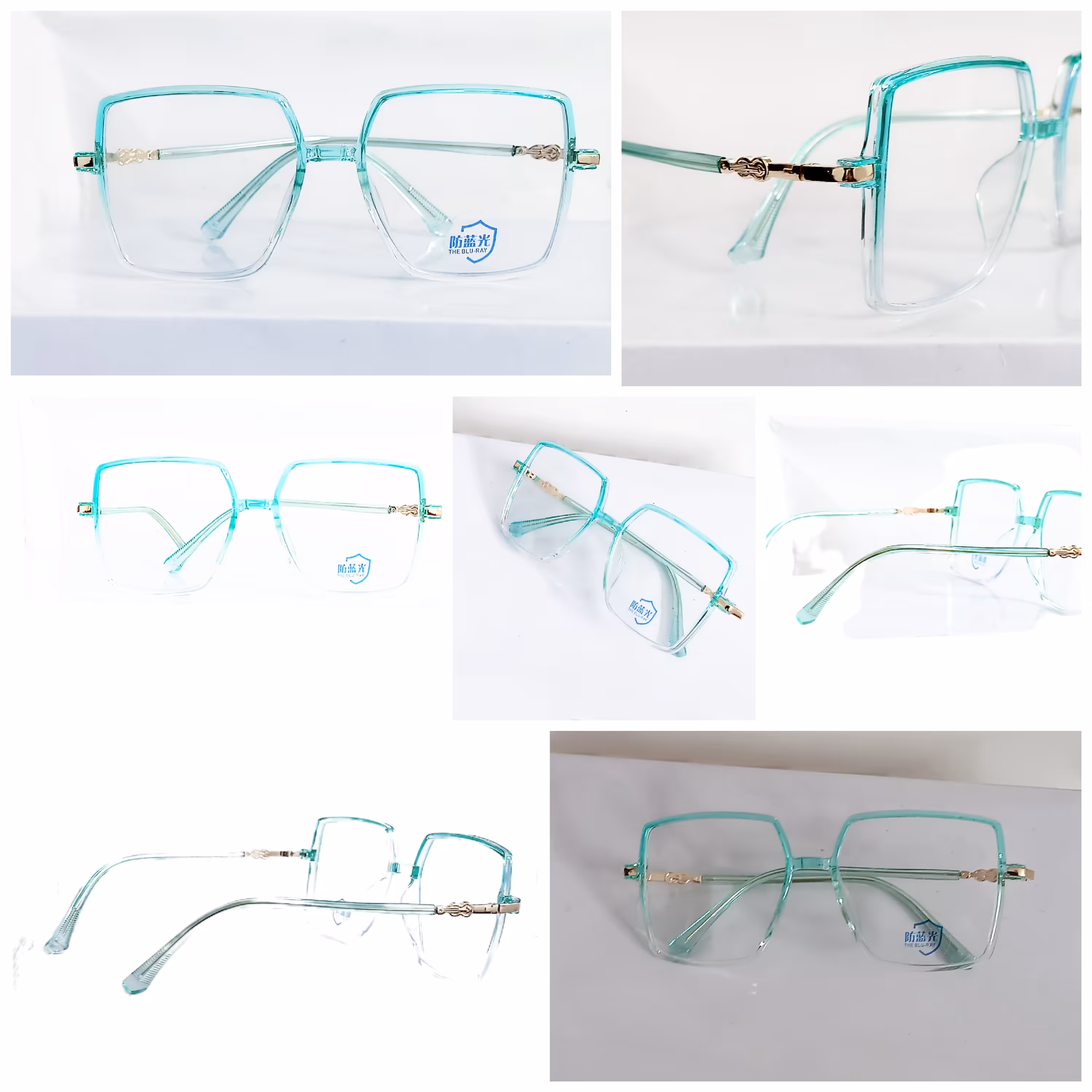 عینک بلوکات سایز بزرگ مربعی چند ضلعی ضد اشعه با عدسی سفید بلوکات بدون نمره قابلیت تعویض عدسی های طبی نیز دارد مدل زنانه 