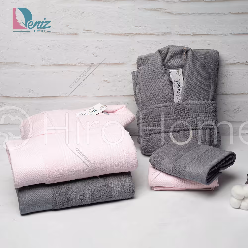 حوله ست دو نفره great رنگ سنگی و صورتی