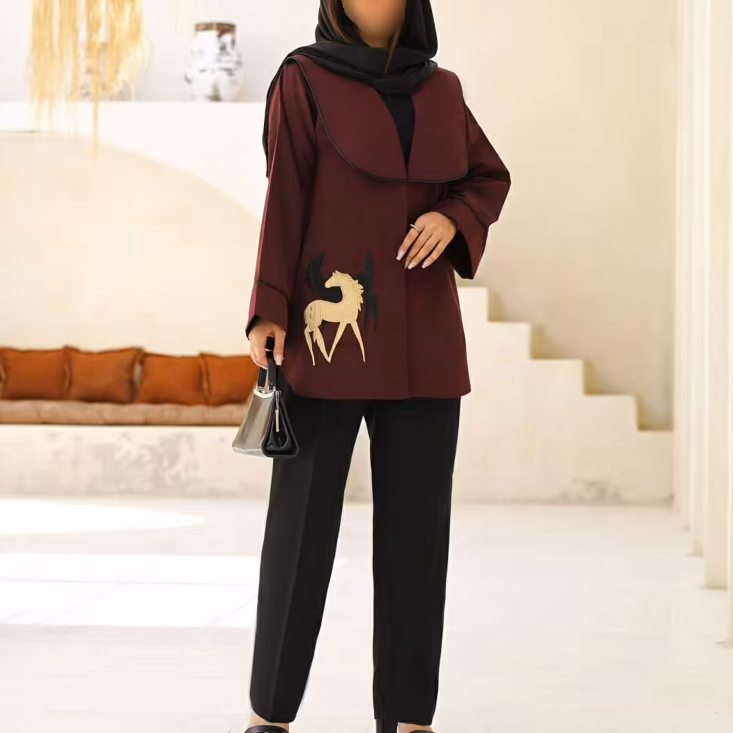 حراج ست مانتو شلوار تابستانه زنانه ارسال رایگان - مانتو کتی و شلوار طرح اسب داکرون مرغوب مدل ژیلا ، حراج واقعی