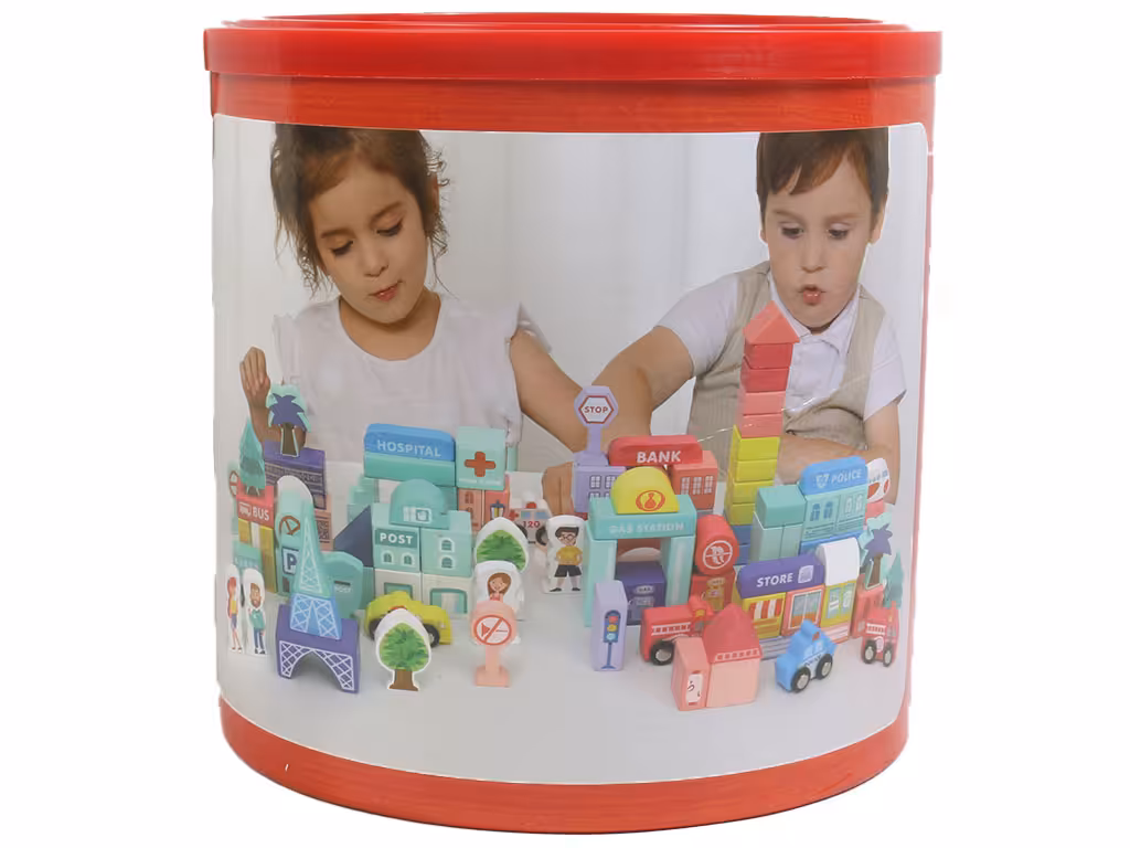 بازی فکری بریکس چوبی 108 قطعه سطلی اسباب بازی