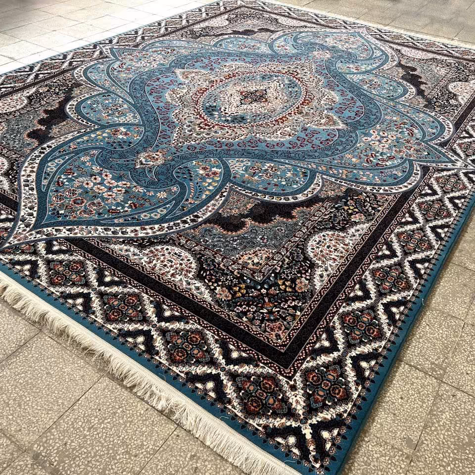 فرش  اکرلیک  6 متری 700 شانه طرح کیمیا رنگ آبی کد N231