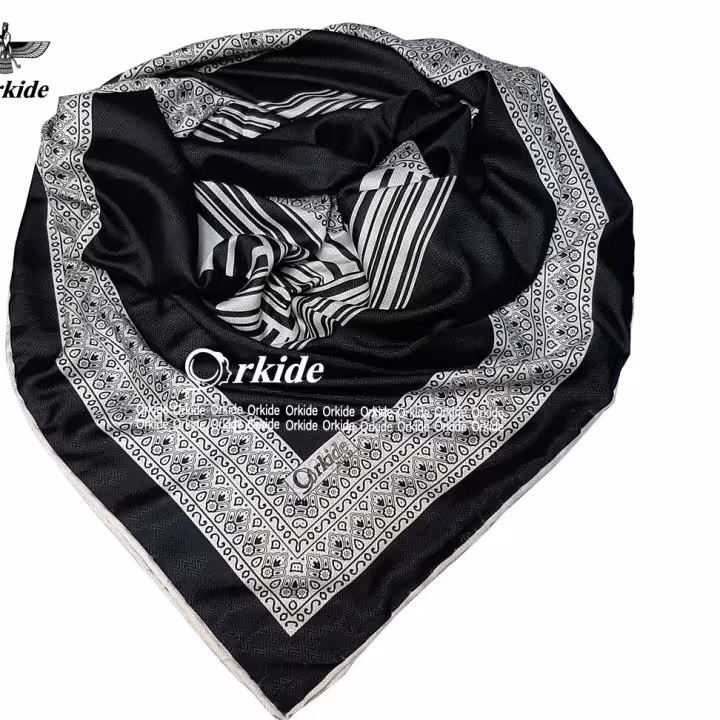 روسری نخ ابریشم گارزا مشکی طرحدار