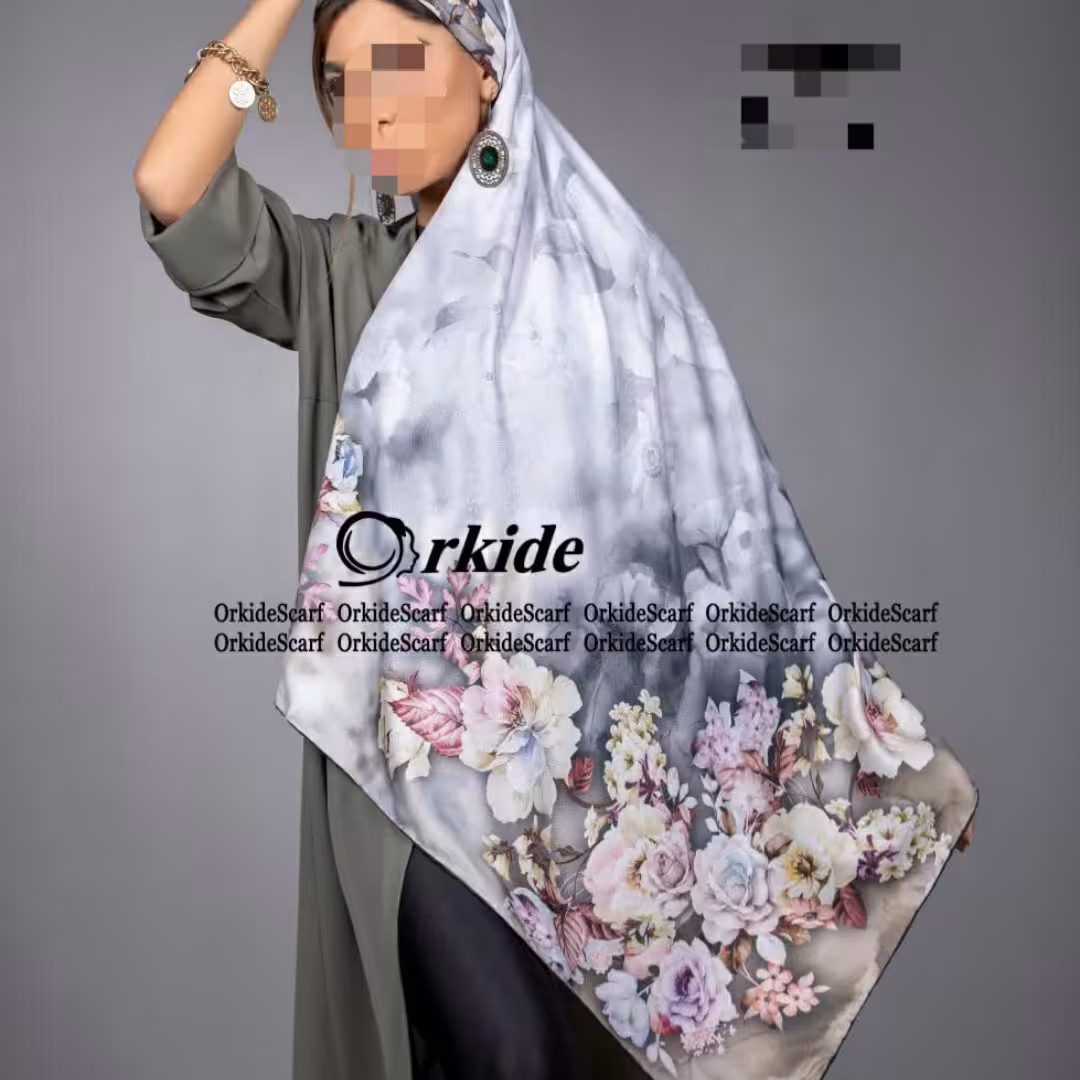روسری نخ ابریشم گارزا طرح پر گل