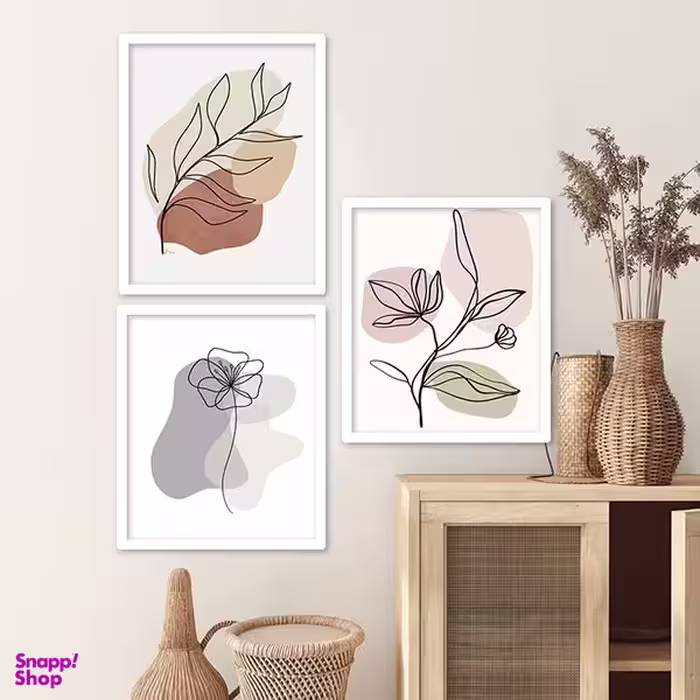 تابلو مدل دکوراتیو گل و برگ طرح 725 مجموعه 3 عددی
