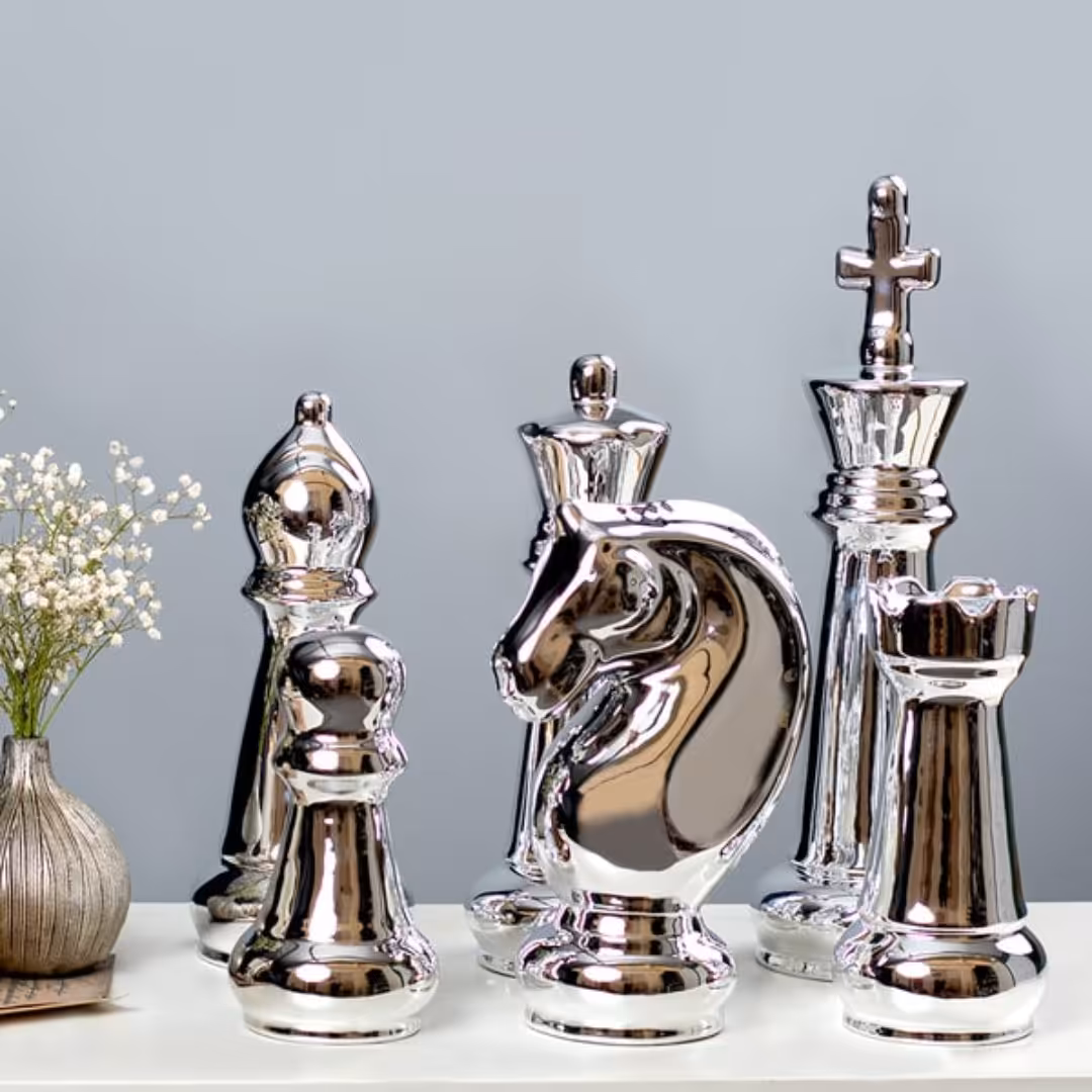 شطرنج بزرگ سرامیکی نقره ای با آبکاری pvd ارتفاع بلندترین مهره 40سانتیمتر